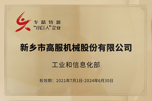 2020年，入选“国家级专精特新小巨人”企业